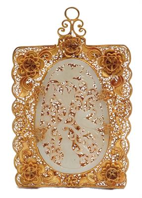 Lot 41 - A PALE CELADON JADE PLAQUE