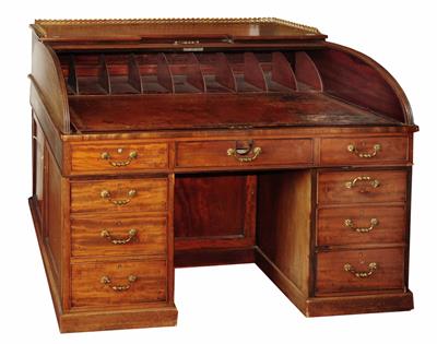 Lot 46 - A 19TH CENTURY MAHOGANY TAMBOUR WRITING DESK attributed to Gillow