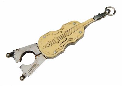 Lot 57 - A GERMAN CIGAR CUTTER in the form of a miniature cello with silver metal mounts