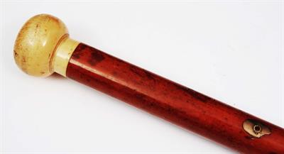 Lot 96 - A VICTORIAN GENTLEMAN'S MALACCA WALKING CANE with ivory knob and erotic Stanhope peephole