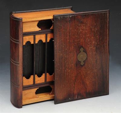 Lot 98 - A 19TH CENTURY COLONIAL WRITING BOX in the form of a book with fitted interior and inset brass plaqu