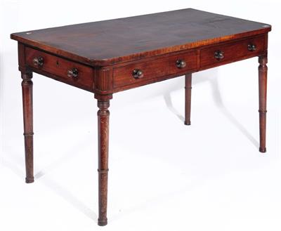 Lot 122 - A GEORGE III MAHOGANY SIDE TABLE with fitted end drawer and on ring turned legs