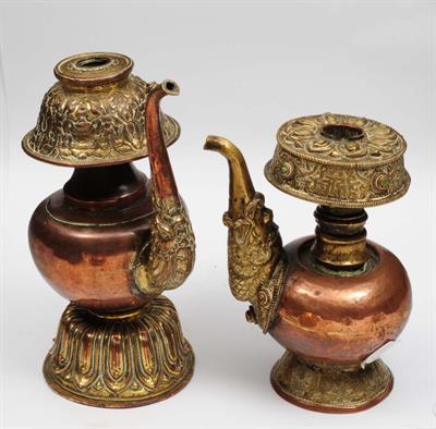 Lot 130 - TWO TIBETAN COPPER AND BRASS WATER VESSELS