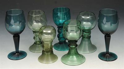 Lot 140 - FOUR BOHEMIAN GREEN TINTED WINE GLASSES