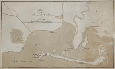 Lot 149 - A HAND COLOURED ENGRAVING OF THE TOWN PLAN OF CADIZ
