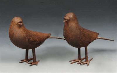 Lot 164 - A PAIR OF PERSIAN METAL BIRD FIGURES with incised decoration to the wings