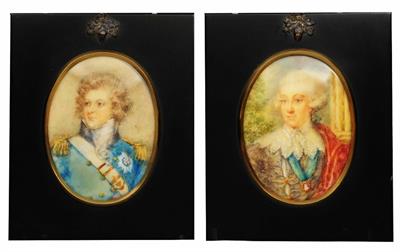 Lot 171 - A PAIR OF OVAL MINIATURES - King George III and King George IV as Prince of Wales