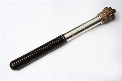 Lot 177 - A 19TH CENTURY SILVER PLATED AND ROSEWOOD TIPSTAFF of partially ribbed form engraved 'Thames Police'