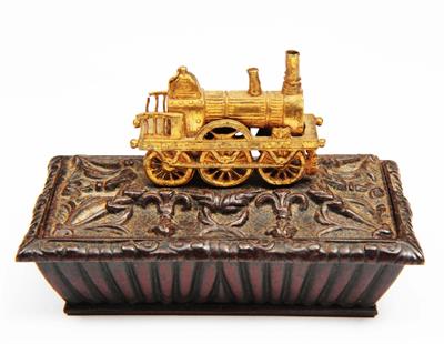 Lot 179 - RAILWAYANA: a 19th Century bronze and gilt metal desk ornament of sarcophagus form