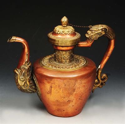 Lot 191 - A TIBETAN COPPER AND BRASS TEAPOT