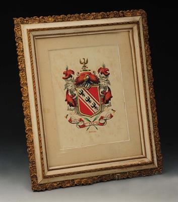 Lot 214 - A 19TH CENTURY HERALDIC WATERCOLOUR with motto Ostendo non Ostento in gilt frame