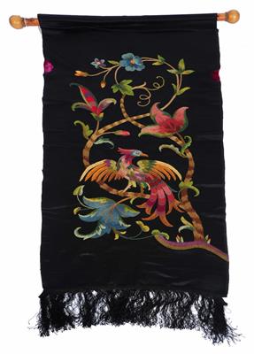 Lot 220 - A 19TH CENTURY CREWEL WORK HANGING of a Phoenix perched on a tree