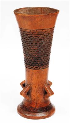 Lot 240 - A PENDE CONGO AFRICAN WOODEN DOUBLE ENDED MEDICINE CONTAINER with four protuberances and carved geom