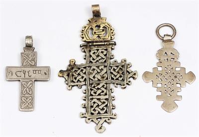 Lot 255 - THREE ETHIOPIAN SILVER CROSSES