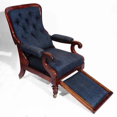 Lot 277 - AN EARLY 19TH CENTURY MAHOGANY FRAME LIBRARY CHAIR with scroll arms