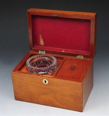 Lot 279 - A VICTORIAN MAHOGANY AND SATINWOOD INLAID TEA CADDY with mixing bowl
