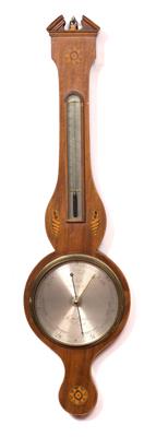 Lot 303 - A GEORGE III MAHOGANY WHEEL BAROMETER
