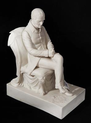 Lot 308 - A SAMUEL ALCOCK & CO PARIAN WARE FIGURE of the seated Duke of Wellington