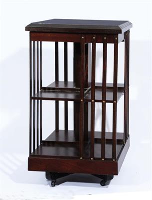 Lot 316 - A MAHOGANY AND SATINWOOD INLAID SQUARE REVOLVING BOOKCASE