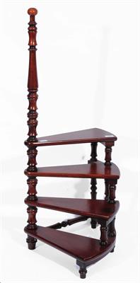 Lot 317 - A SET OF REPRODUCTION MAHOGANY FOUR TREAD LIBRARY STEPS with turned pillar