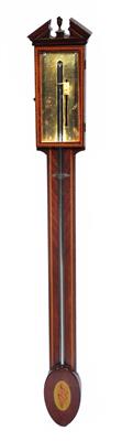Lot 324 - A GEORGIAN STYLE STICK BAROMETER with break arch pediment