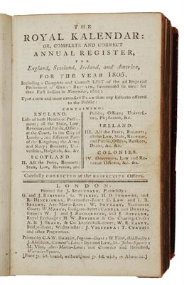 Lot 342 - The Royal Kalendar 1805 printed by J STOCKDALE