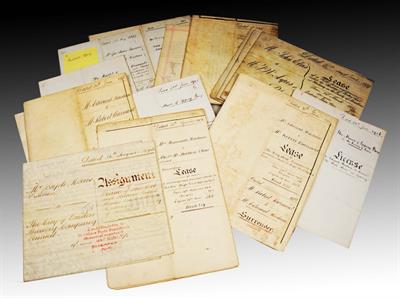 Lot 586 - A LARGE COLLECTION OF APPROXIMATELY 100 OLD VELLUM LEGAL DEEDS many relating to the sale at Public H