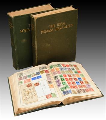 Lot 604 - AN OLD SCHOOL COLLECTION OF GREAT BRITAIN AND WORLD STAMPS in two green 'Ideal Postage Stamp Albums'