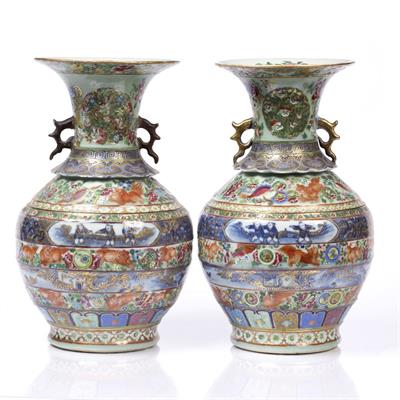 Lot 62 - A pair of Chinese Canton baluster vases