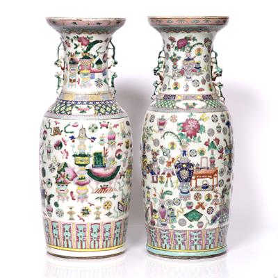 Lot 128 - Two similar Chinese Canton vases