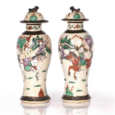 Lot 141 - A pair of Chinese crackle ware vases