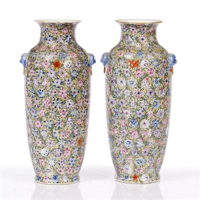 Lot 154 - A pair of Chinese mille-fleur sleeve vases