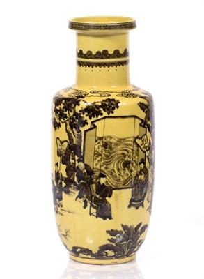 Lot 158 - A Chinese yellow ground rouleau vase