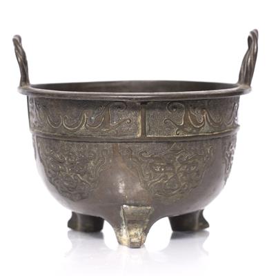 Lot 183 - A Chinese archaic bronze two handled censer