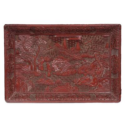 Lot 199 - A Chinese cinnabar lacquer rectangular tray