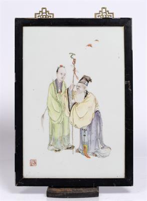 Lot 307 - A Chinese polychrome panel