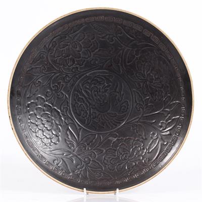 Lot 313 - A large Chinese 'black' Ding ware dish