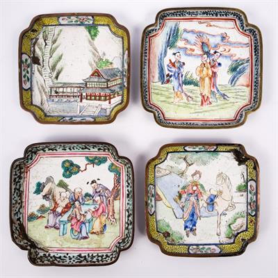 Lot 316 - Two Chinese Canton enamel square pin trays