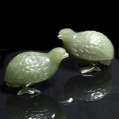 Lot 340 - A pair of Chinese green hardstone model quails