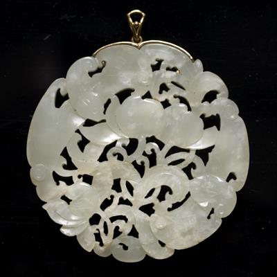 Lot 349 - A Chinese white jade medallion shaped pendant