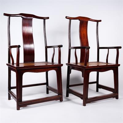 Lot 396 - A pair of Chinese 17th Century style hard wood chairs