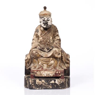 Lot 403 - A Chinese carved and lacquered guardian figure