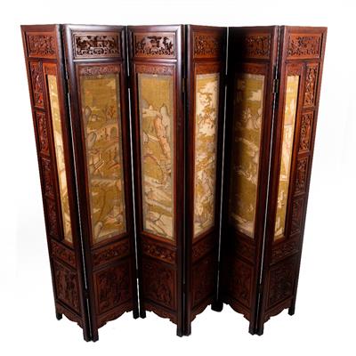 Lot 419 - A Chinese hardwood six fold screen