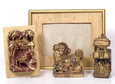 Lot 423 - Three Chinese carved wood pieces