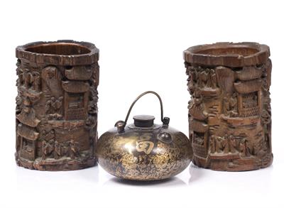 Lot 429 - Two Chinese carved bamboo brush pots