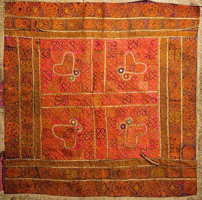 Lot 453 - A Tibetan embroidered square panel