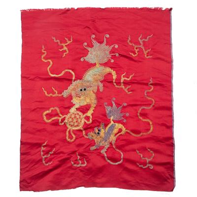 Lot 467 - A Chinese red silk panel