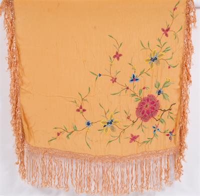 Lot 474 - A Chinese gold ground silk shawl