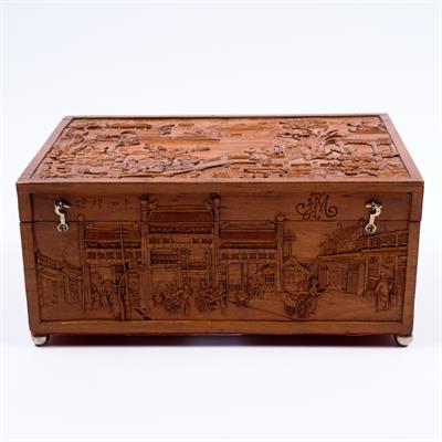 Lot 482 - A Chinese hard wood casket