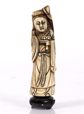 Lot 490 - A Chinese ivory tusk end figure of Ho Sien-Ku